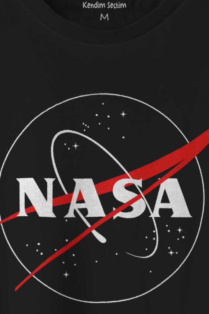 Nasa Logosu Siyah Kırmızı Uzay Cosmos Baskılı Tişört Unisex T-shirt (1)