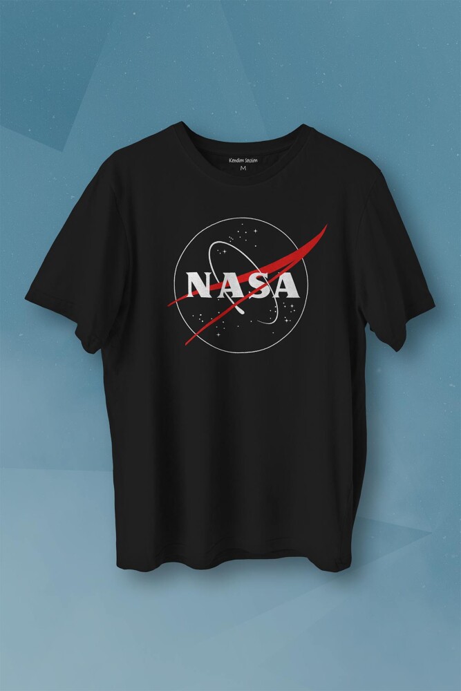 Nasa Logosu Siyah Kırmızı Uzay Cosmos Baskılı Tişört Unisex T-shirt - 1