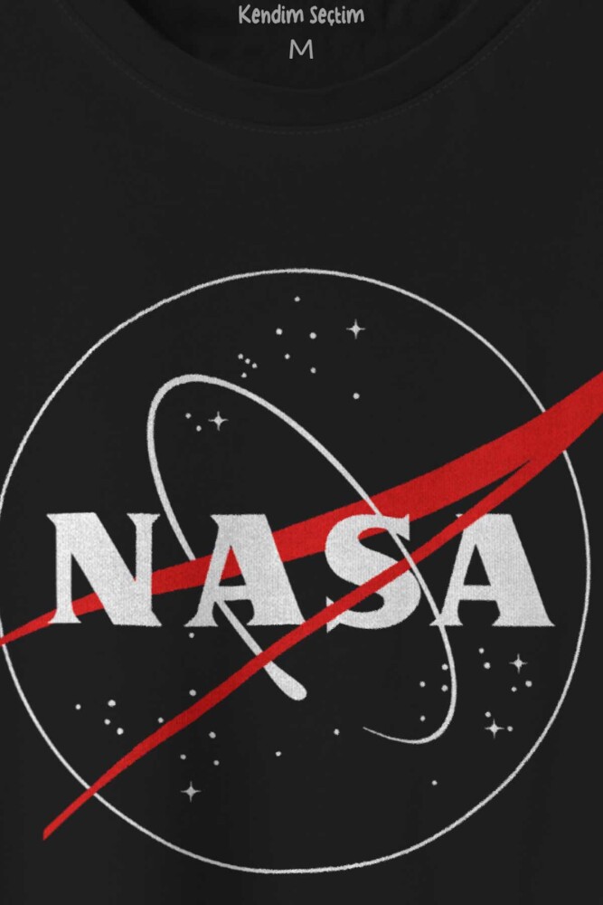 Nasa Logosu Siyah Kırmızı Uzay Cosmos Baskılı Tişört Unisex T-shirt - 2