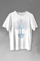 Nature Hayat Ağacı Kuru Ağaç Kökü Baskılı Tişört Unisex T-shirt - 1