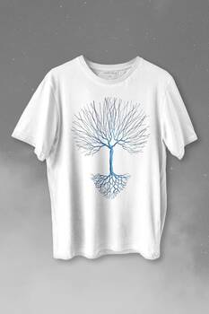 Nature Hayat Ağacı Kuru Ağaç Kökü Baskılı Tişört Unisex T-shirt - 1