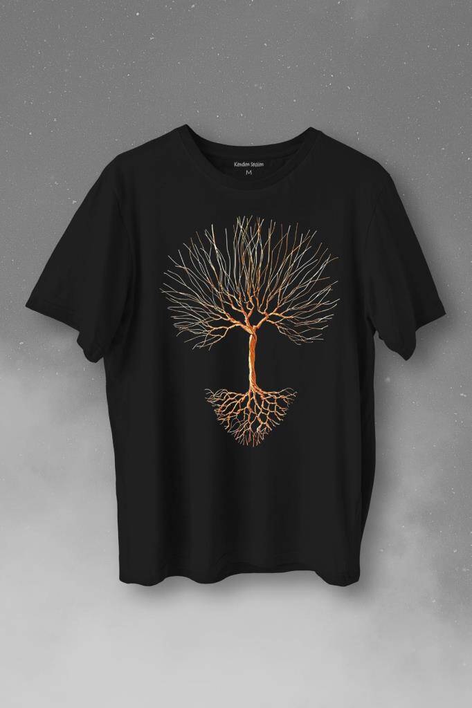 Nature Hayat Ağacı Kuru Ağaç Kökü Baskılı Tişört Unisex T-Shirt - 1