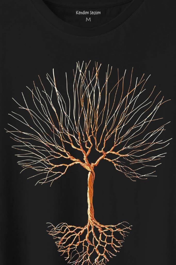 Nature Hayat Ağacı Kuru Ağaç Kökü Baskılı Tişört Unisex T-Shirt (1)
