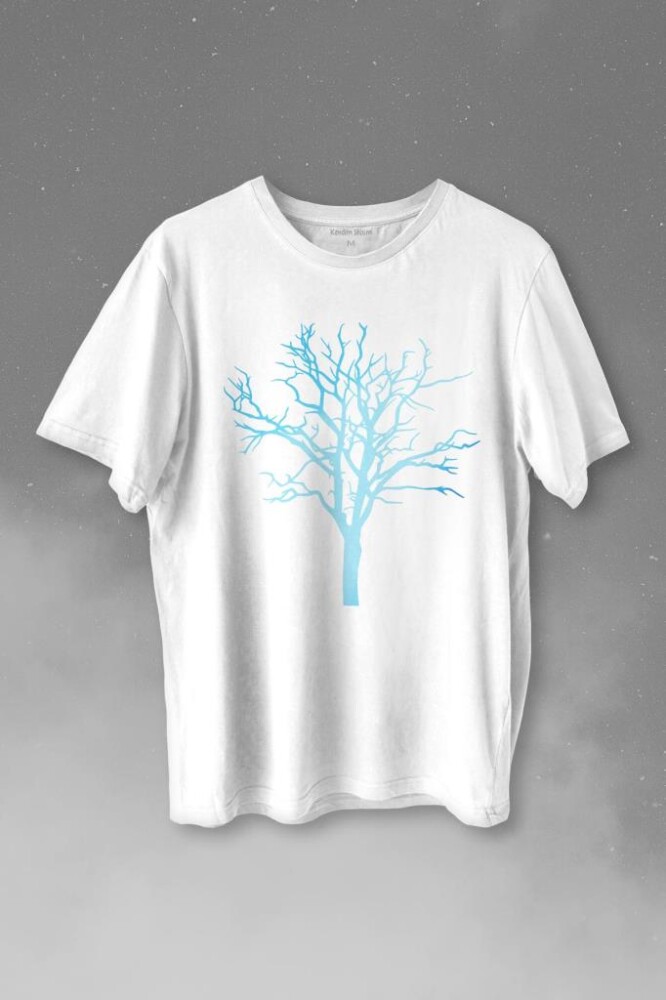 Nature Hayat Ağacı Kuru Ağaç Silüeti Baskılı Tişört Unisex T-shirt - 1