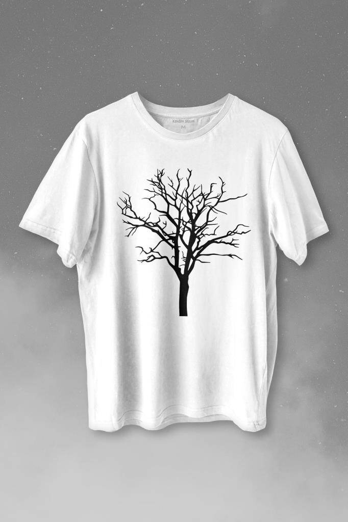Nature Hayat Ağacı Kuru Ağaç Silüeti Baskılı Tişört Unisex T-shirt - 1