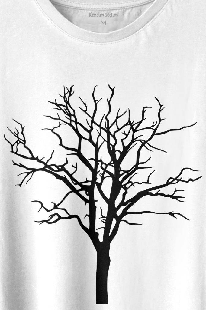 Nature Hayat Ağacı Kuru Ağaç Silüeti Baskılı Tişört Unisex T-shirt (1)
