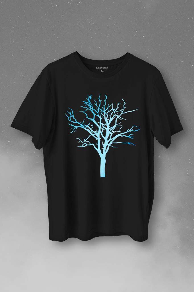 Nature Hayat Ağacı Kuru Ağaç Silüeti Baskılı Tişört Unisex T-Shirt - 1