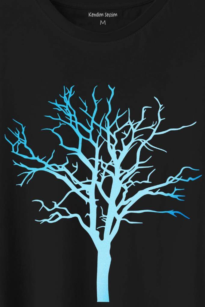 Nature Hayat Ağacı Kuru Ağaç Silüeti Baskılı Tişört Unisex T-Shirt - 2