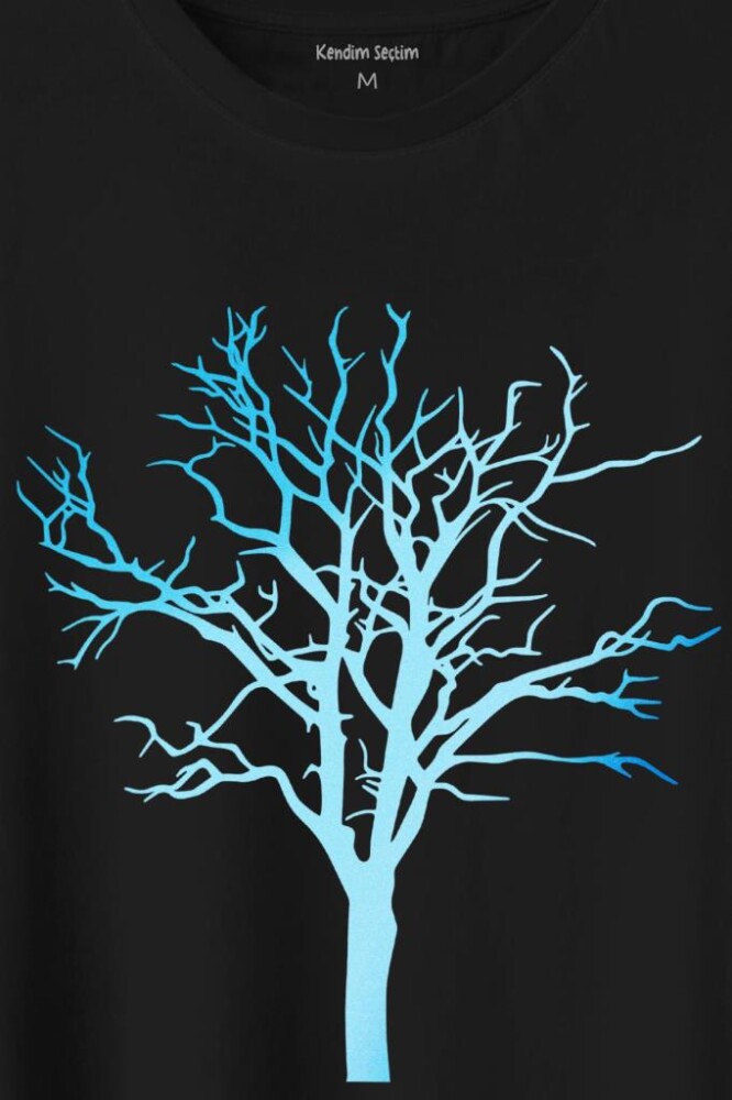 Nature Hayat Ağacı Kuru Ağaç Silüeti Baskılı Tişört Unisex T-Shirt - 2