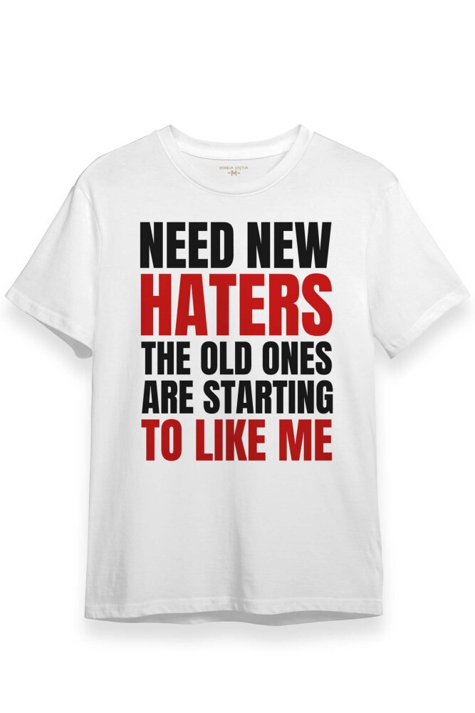 Need New Haters BTS Jungkook Funny İronik Yazı Baskılı Beyaz Unisex T-shirt - 1