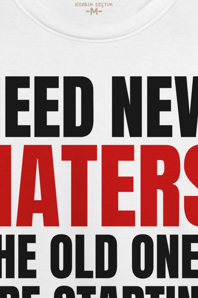 Need New Haters BTS Jungkook Funny İronik Yazı Baskılı Beyaz Unisex T-shirt - 2