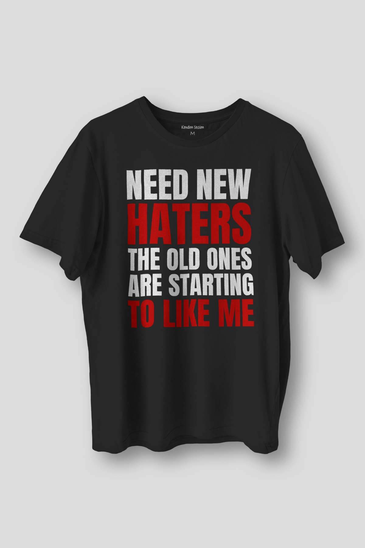 Need New Haters BTS Jungkook Funny İronik Yazı Baskılı Siyah Unisex T-shirt - 1