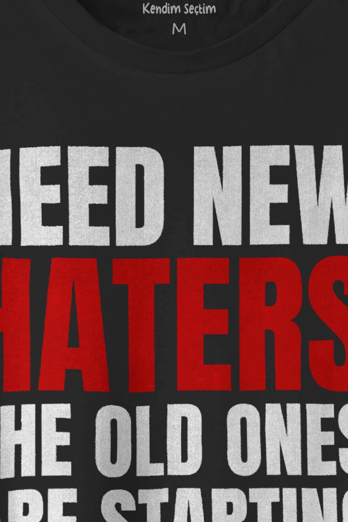 Need New Haters BTS Jungkook Funny İronik Yazı Baskılı Siyah Unisex T-shirt (1)