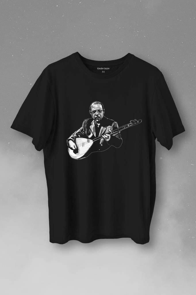 Neşet Ertaş Bozkırın Tezenesi Halk Müziği Bağlama Baskılı Tişört Unisex T-Shirt - 1