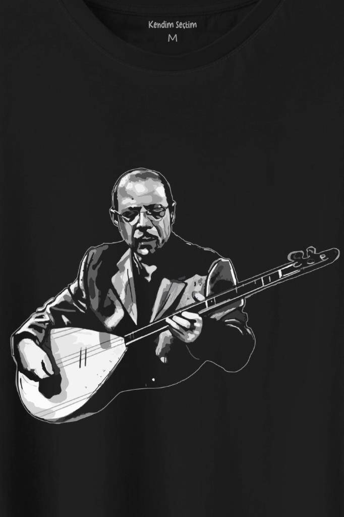 Neşet Ertaş Bozkırın Tezenesi Halk Müziği Bağlama Baskılı Tişört Unisex T-Shirt - 2