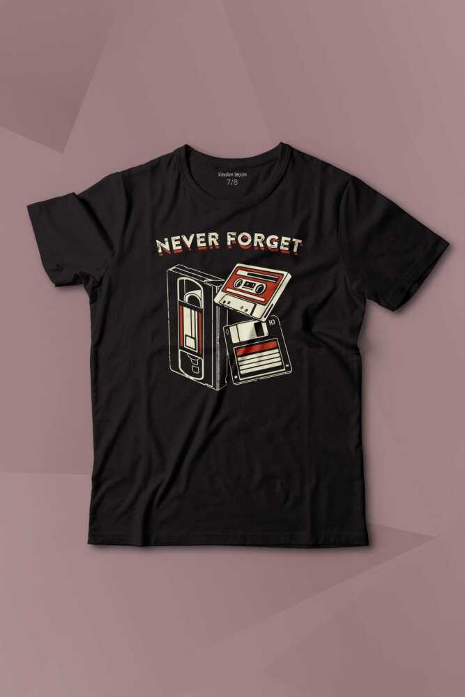 Never Forget Kaset Disket VHS 90s 80s Doksanlar Seksenler Baskılı Çocuk Tişört Kısa Kollu - 1