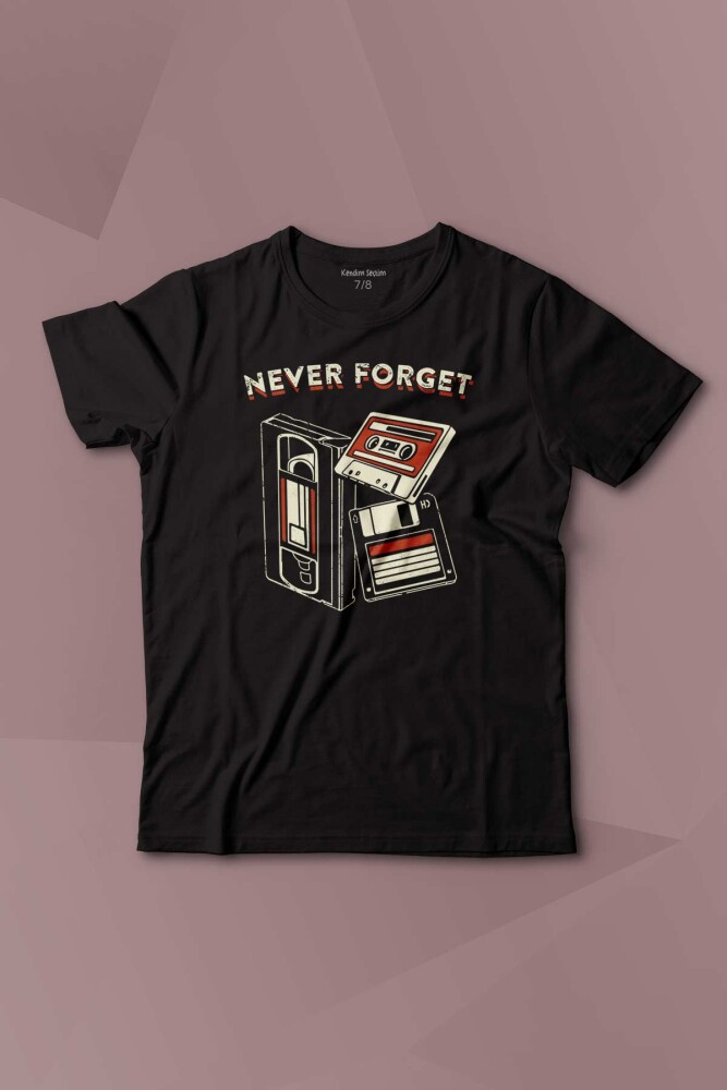 Never Forget Kaset Disket VHS 90s 80s Doksanlar Seksenler Baskılı Çocuk Tişört Kısa Kollu - KENDİM SEÇTİM