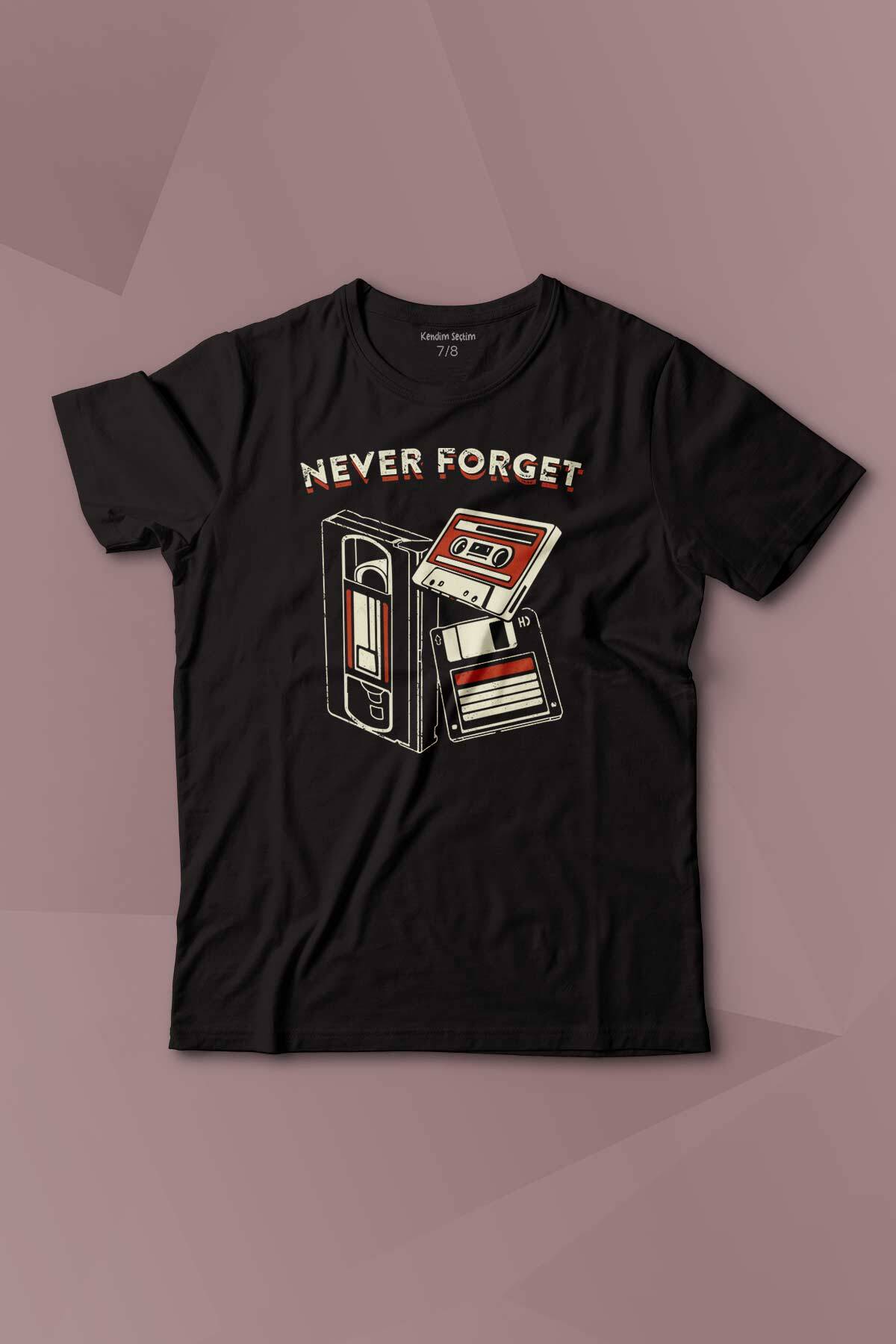 Never Forget Kaset Disket VHS 90s 80s Doksanlar Seksenler Baskılı Çocuk Tişört Kısa Kollu - 1