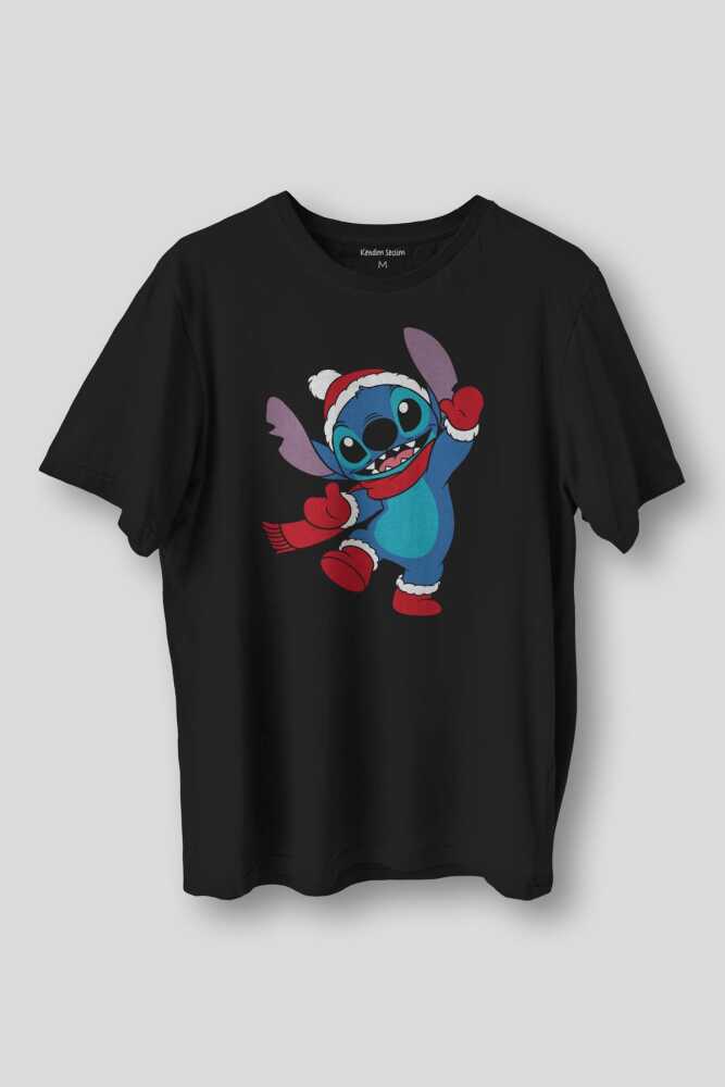 New Year T-shirt Sevimli Noel Christmas Yılbaşı Yeni Yıl Stitch Baskılı Unisex Tişört