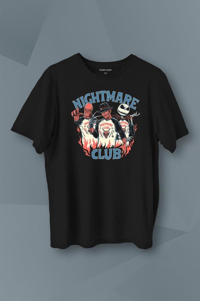Nightmare Club Korku Film Cadılar Bayramı Baskılı Tişört Unisex T-Shirt - 1