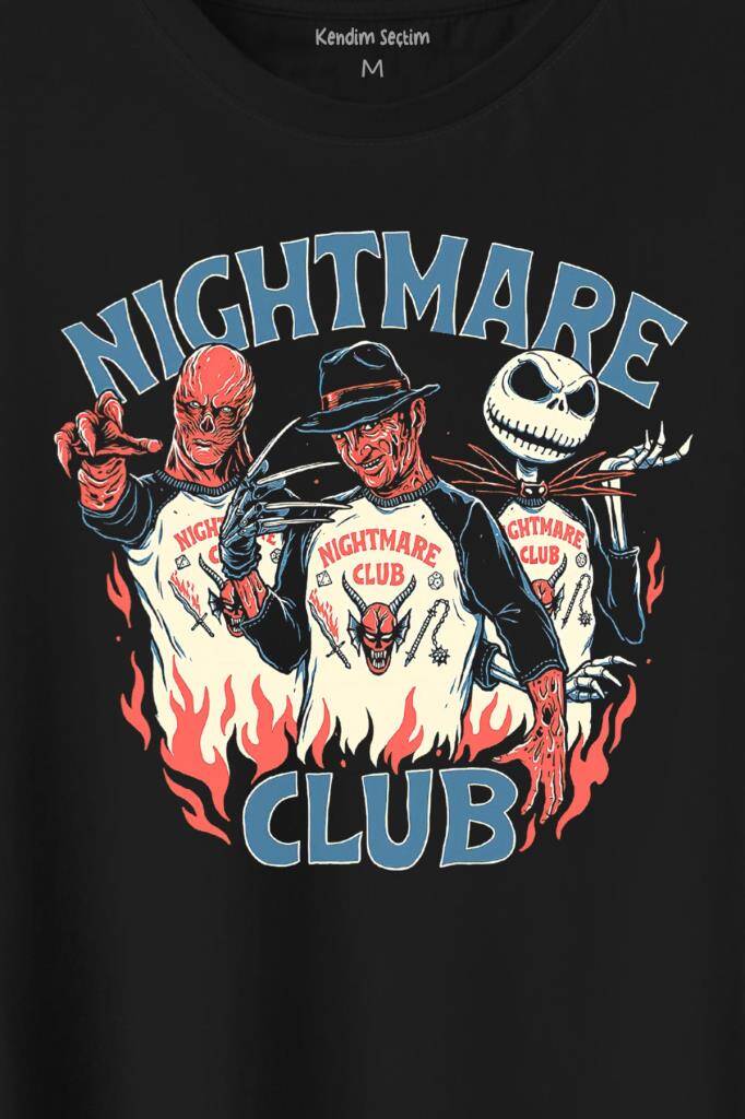 Nightmare Club Korku Film Cadılar Bayramı Baskılı Tişört Unisex T-Shirt - 2