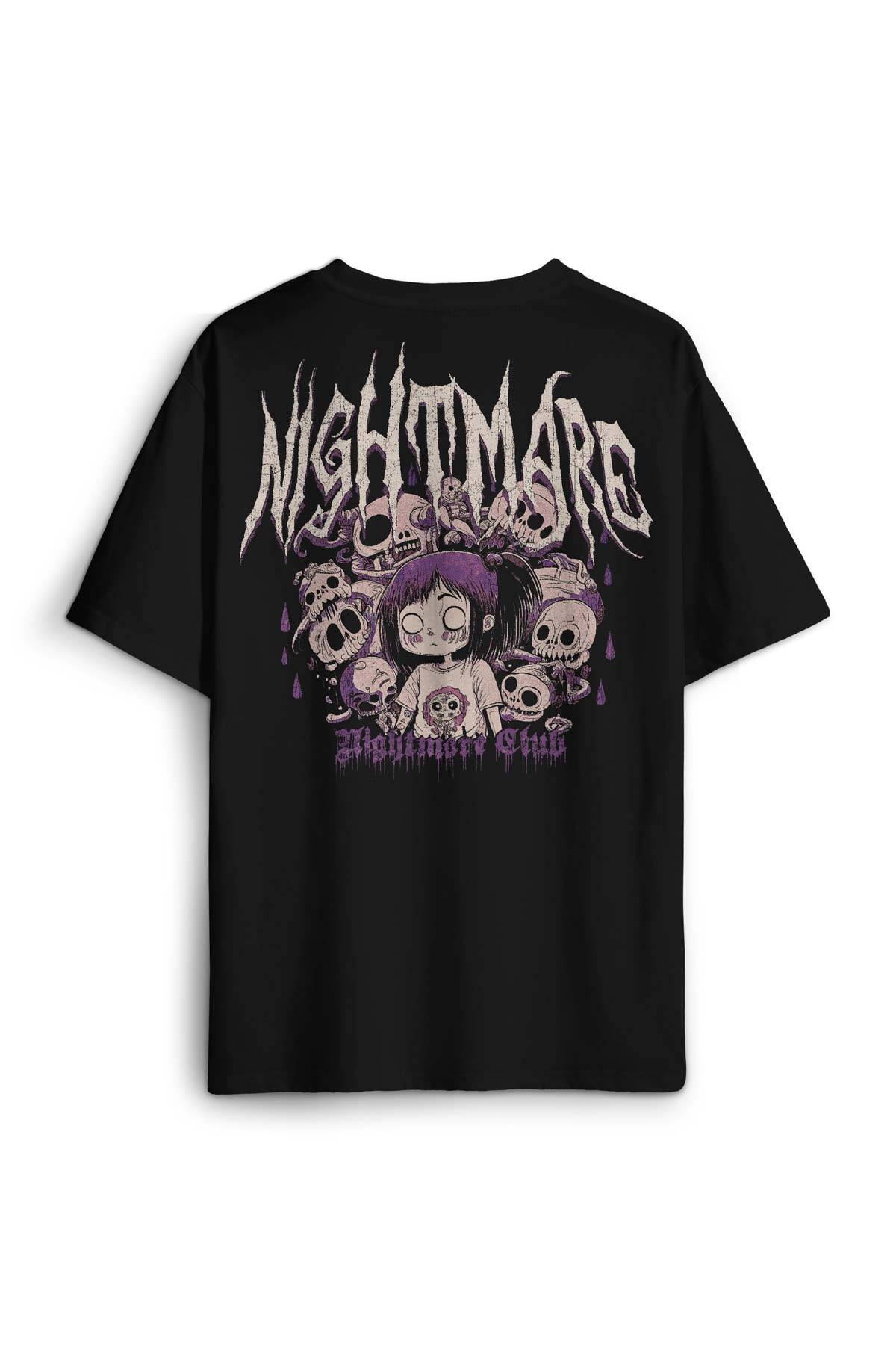 Nightmare Club Korku Kulübü Sırt Ön Baskılı Relax Fit T-shirt Siyah Unisex Oversize Tişört - 2