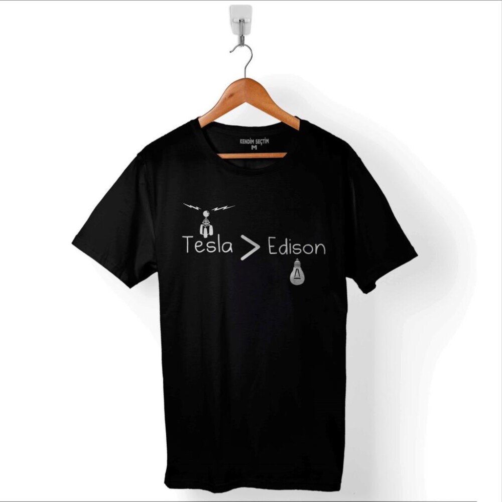 Nikola Tesla Büyüktür Edison Doğru Ac Dc Akım Baskılı Tişört Unisex T-Shirt - 1