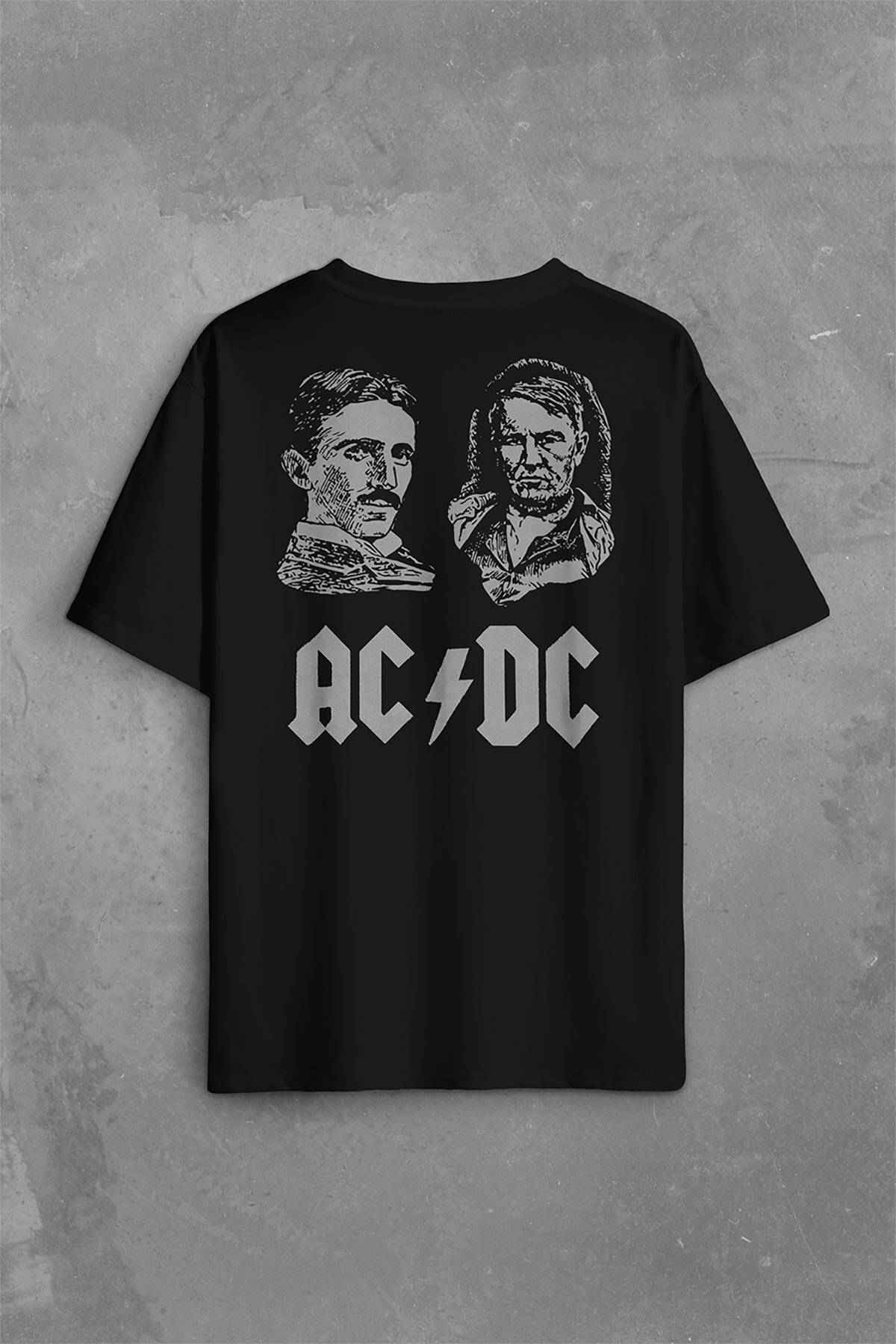 Nikola Tesla Büyüktür Edison Doğru Ac Dc Akım Sırt Ön Baskılı Oversize Tişört Unisex T-Shirt - 1