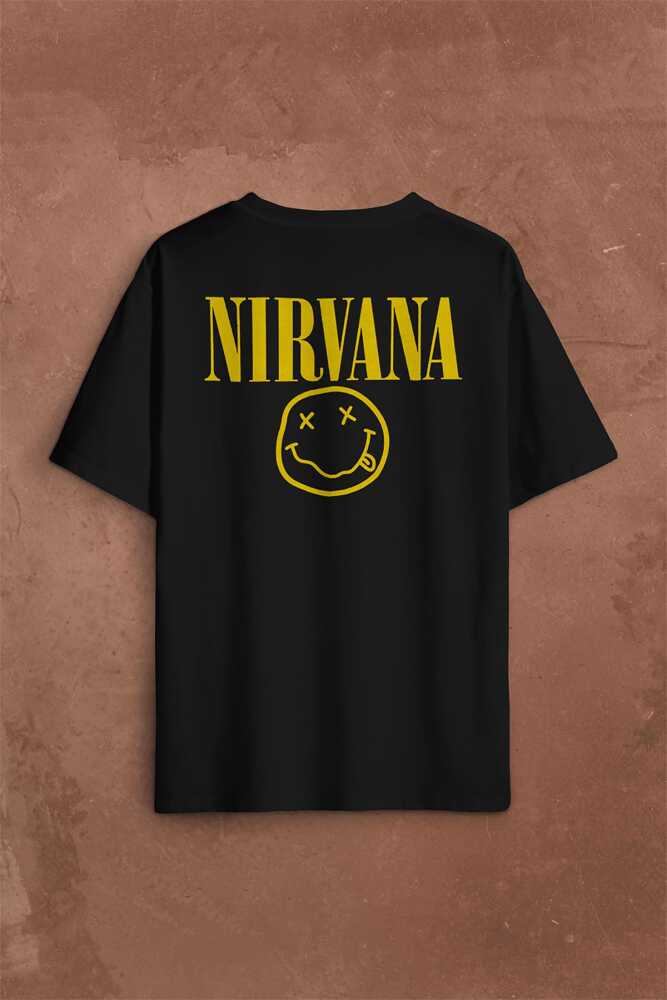 Nirvana Hanson Müzik Grubu Logo Nirvana Music Grou Sırt Ön Baskılı Oversize Tişört Unisex T-Shirt (1)