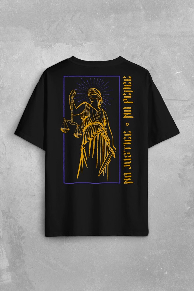 No Justice No Peace Adalet Barış Urban Street Culture Urban Wear Sırt Ön Baskılı Oversize Tişört Unisex T-Shirt - KENDİM SEÇTİM