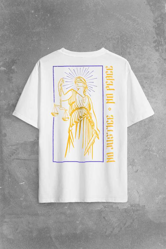 No Justice No Peace Adalet Barış Urban Street Culture Urban Wear Sırt Ön Baskılı Oversize Tişört Unisex T-Shirt - 1