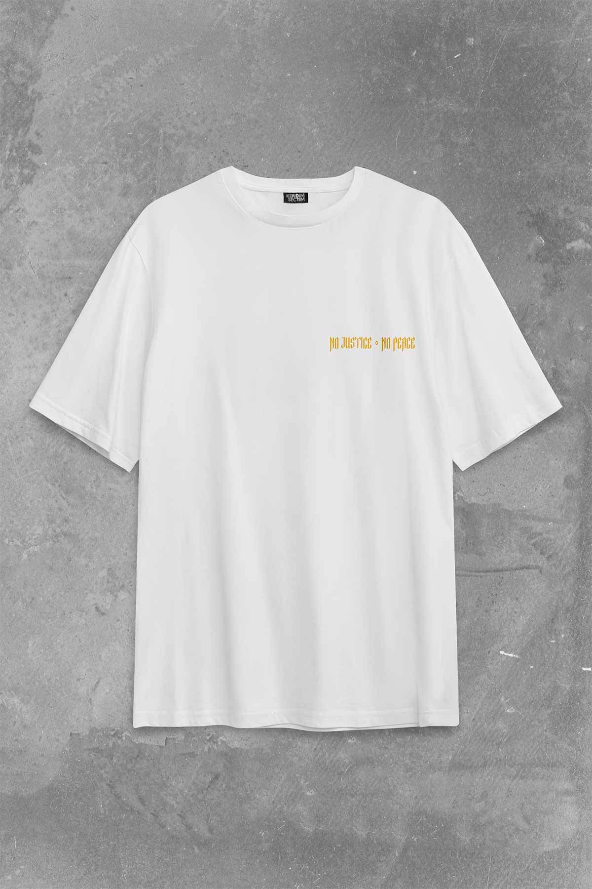 No Justice No Peace Adalet Barış Urban Street Culture Urban Wear Sırt Ön Baskılı Oversize Tişört Unisex T-Shirt (1)