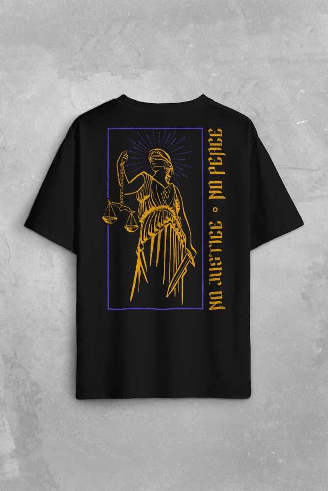 No Justice No Peace Adalet Barış Urban Street Culture Urban Wear Sırt Ön Baskılı Oversize Tişört Unisex T-Shirt - 1