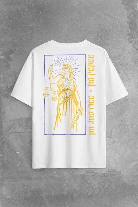 No Justice No Peace Adalet Barış Urban Street Culture Urban Wear Sırt Ön Baskılı Oversize Tişört Unisex T-Shirt - 1