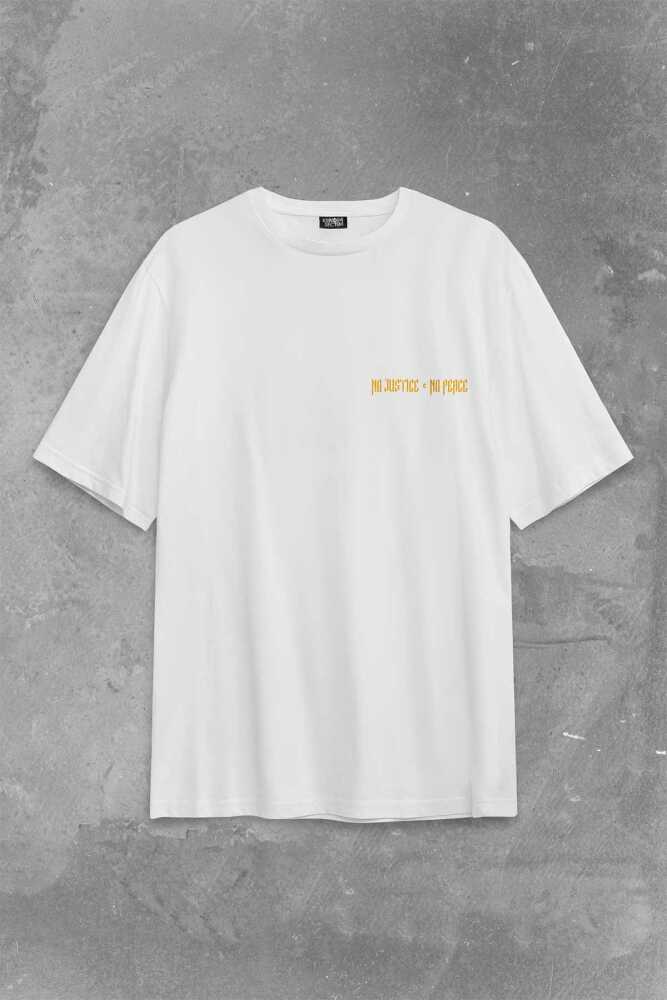No Justice No Peace Adalet Barış Urban Street Culture Urban Wear Sırt Ön Baskılı Oversize Tişört Unisex T-Shirt (1)