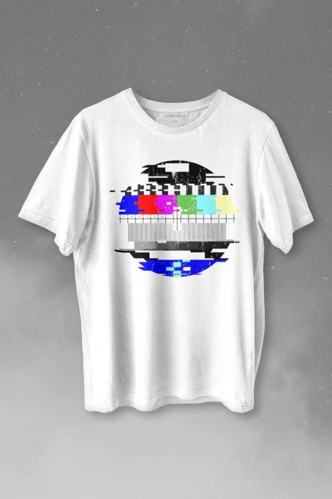 No Signal Teletex Nostalji Tv Tele Tex Baskılı Tişört Unisex T-shirt