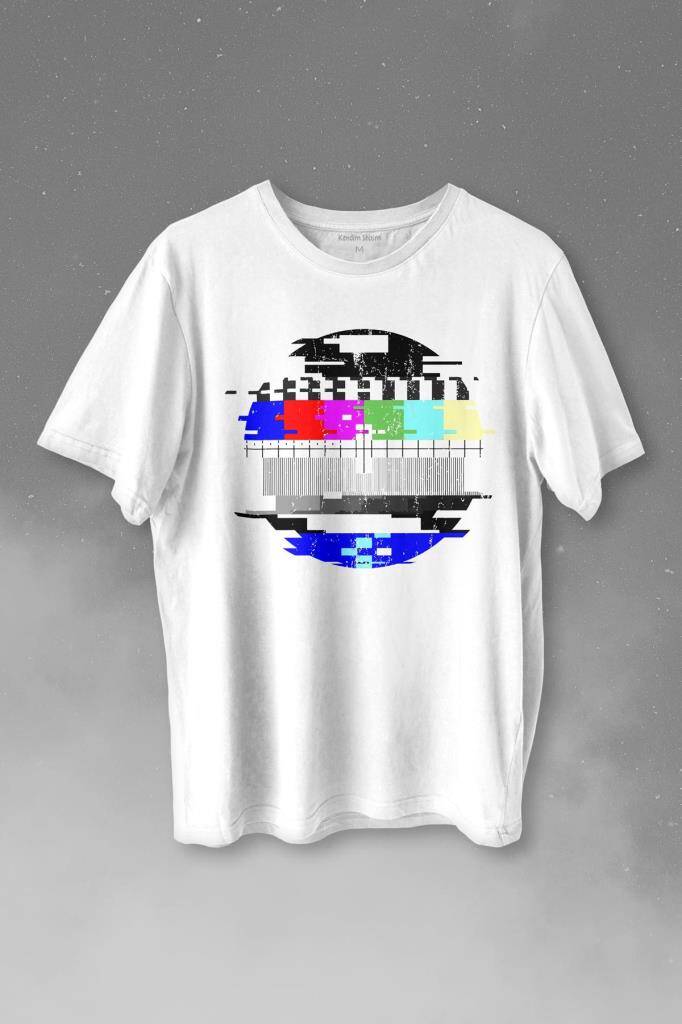 No Signal Teletex Nostalji Tv Tele Tex Baskılı Tişört Unisex T-shirt - 1