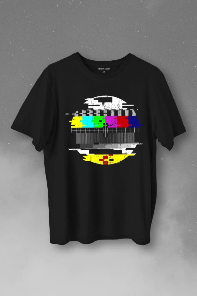No Signal Teletex Nostalji Tv Tele Tex Baskılı Tişört Unisex T-Shirt