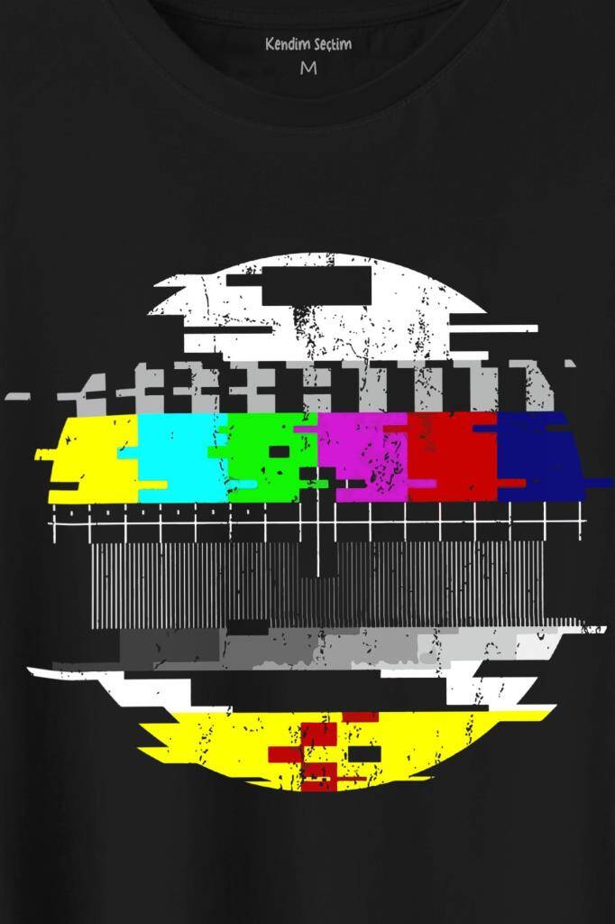 No Signal Teletex Nostalji Tv Tele Tex Baskılı Tişört Unisex T-Shirt - 2