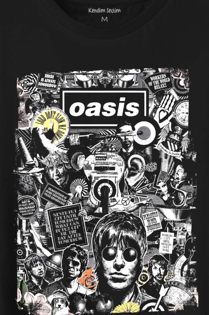 Oasis Rock Music Baskılı Tişört Unisex T-Shirt - 2