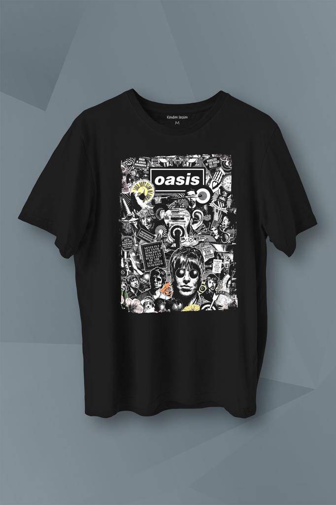 Oasis Rock Music Baskılı Tişört Unisex T-Shirt - 1