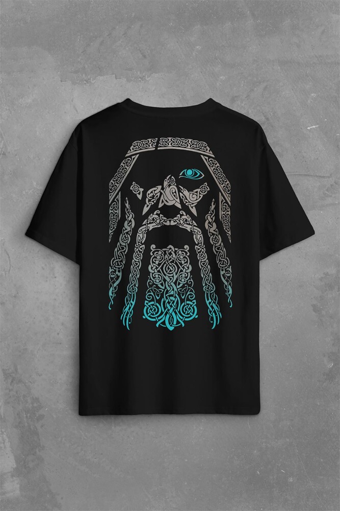 Odin Vikings Logo Vikingler Sırt Ön Baskılı Oversize Tişört Unisex T-Shirt - KENDİM SEÇTİM