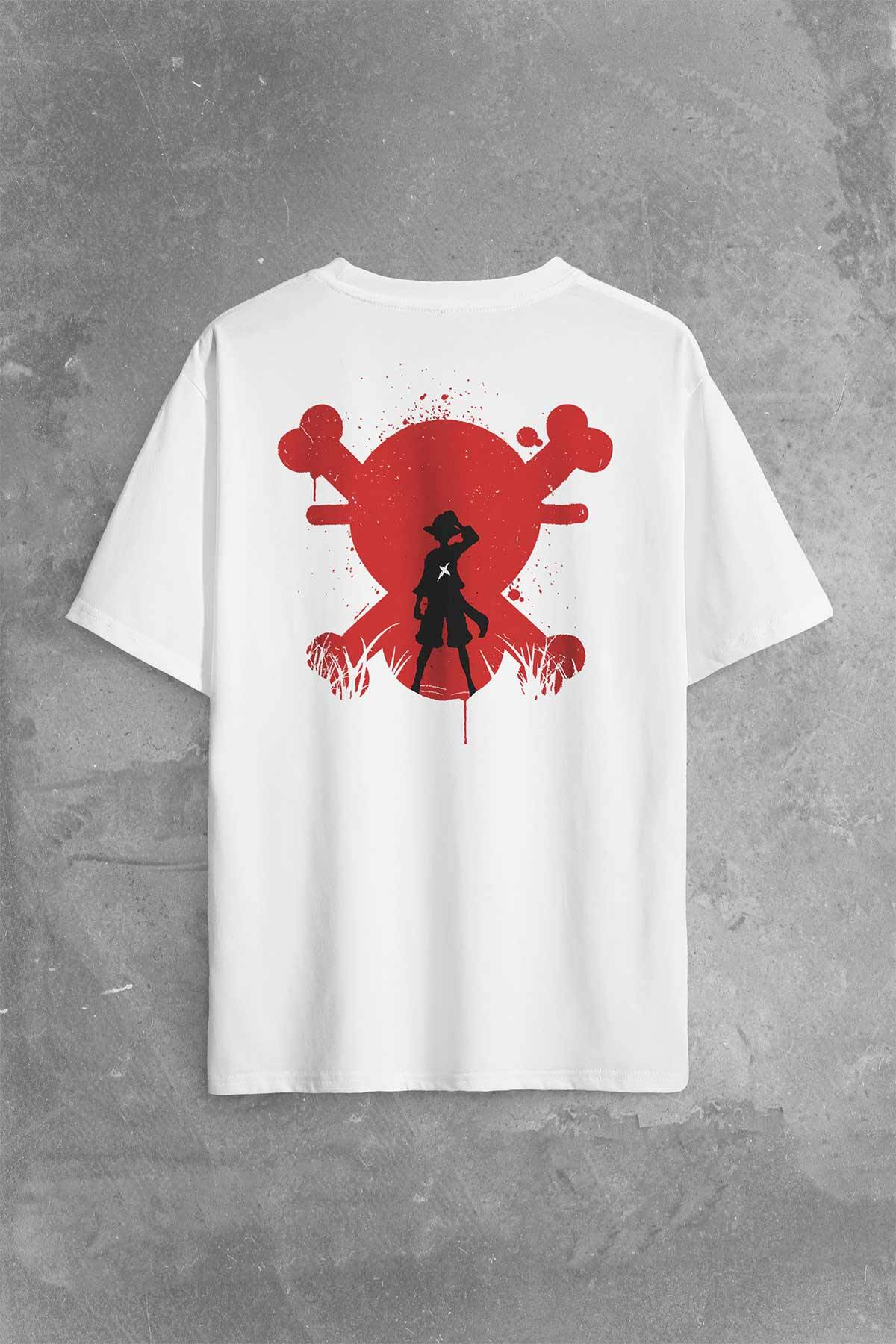 One Piece Anime Dizi Japanese Urban Wear Street Culture Sırt Ön Baskılı Oversize Tişört Unisex T-Shirt - 1