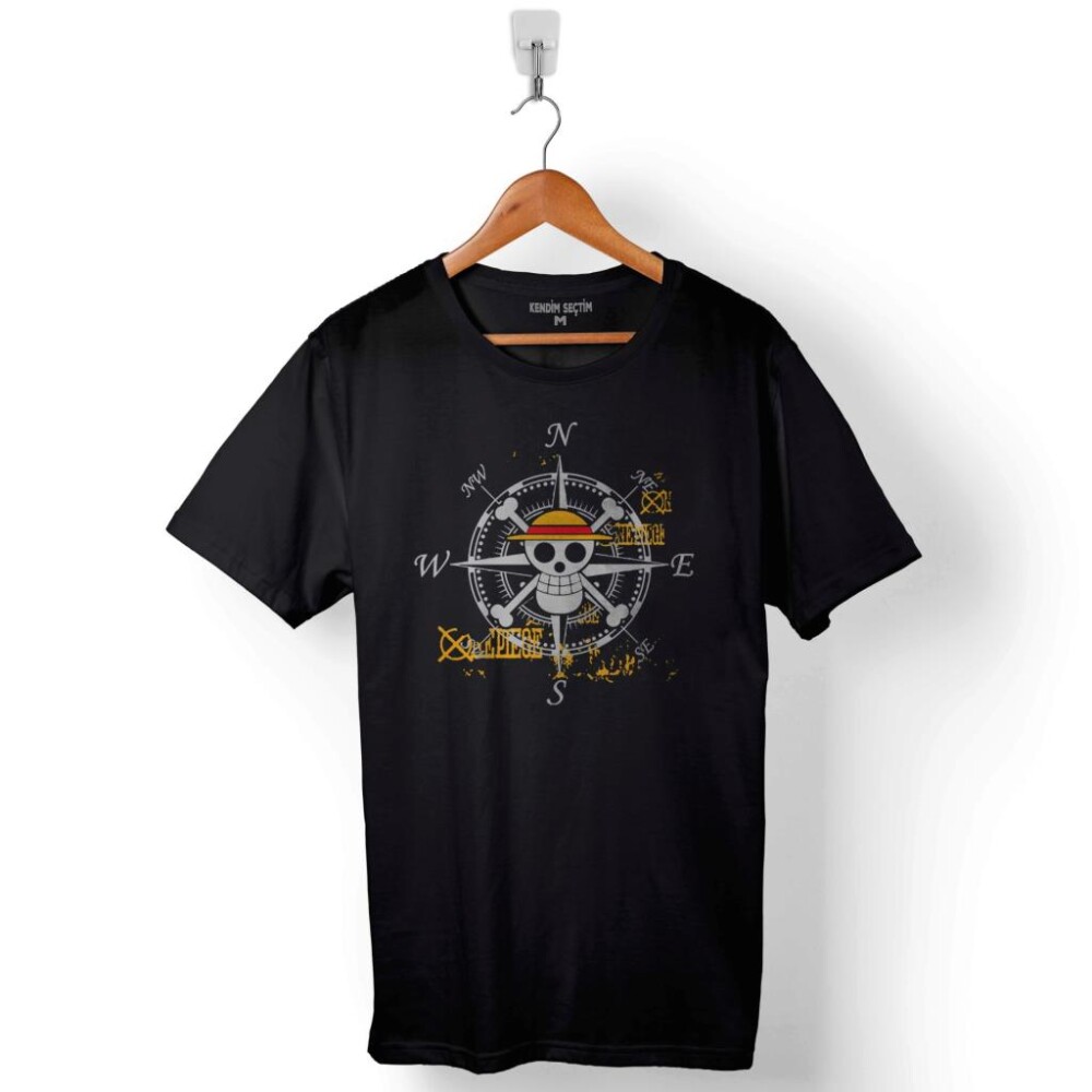 One Piece Compass Skull Skeleton Baskılı Tişört Unisex T-Shirt - 1