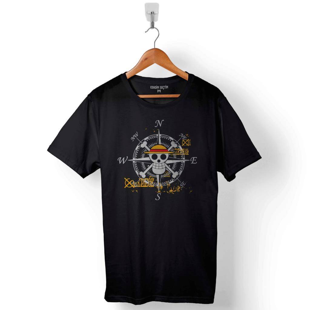 One Piece Compass Skull Skeleton Baskılı Tişört Unisex T-Shirt - 1