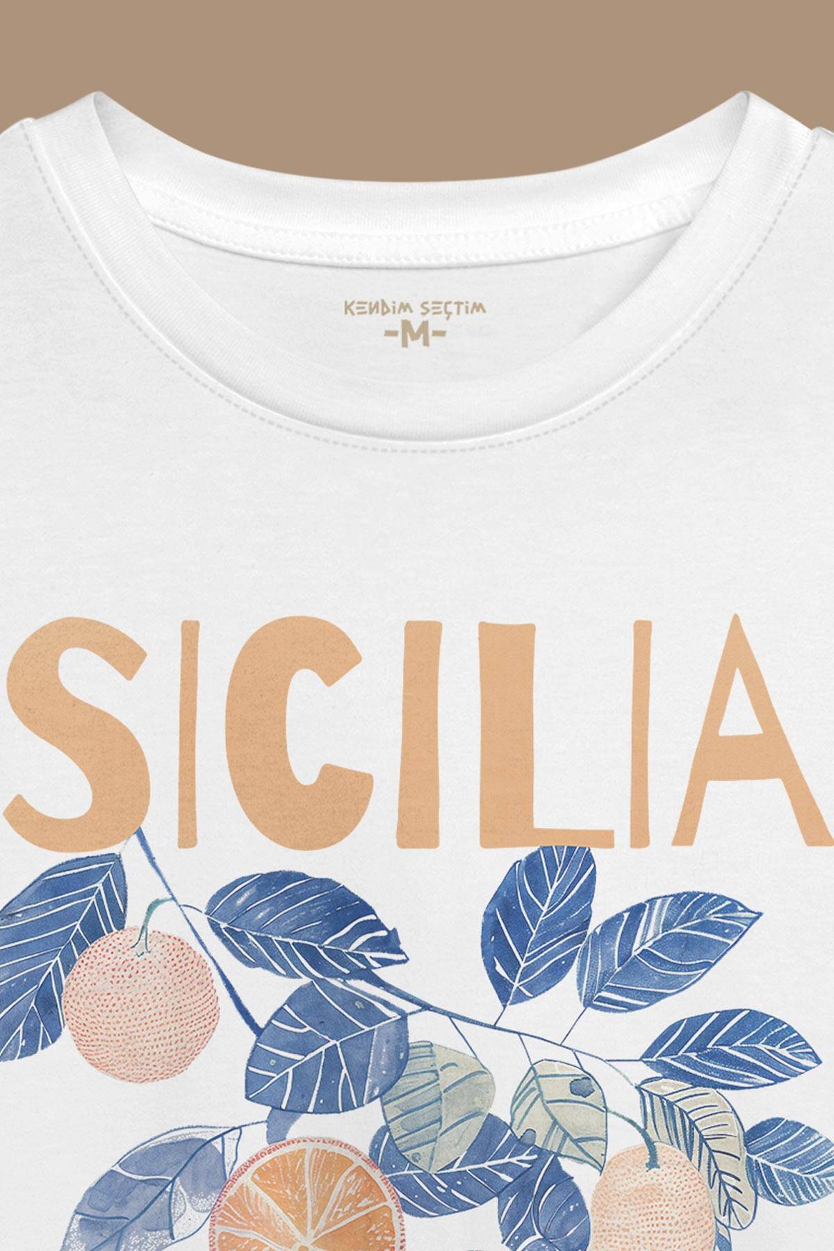 Oranges Kiss The Sun Sicilia Italy İtalya Sicilya Meyve Portakal Baskılı Unisex Beyaz T-shirt - 3