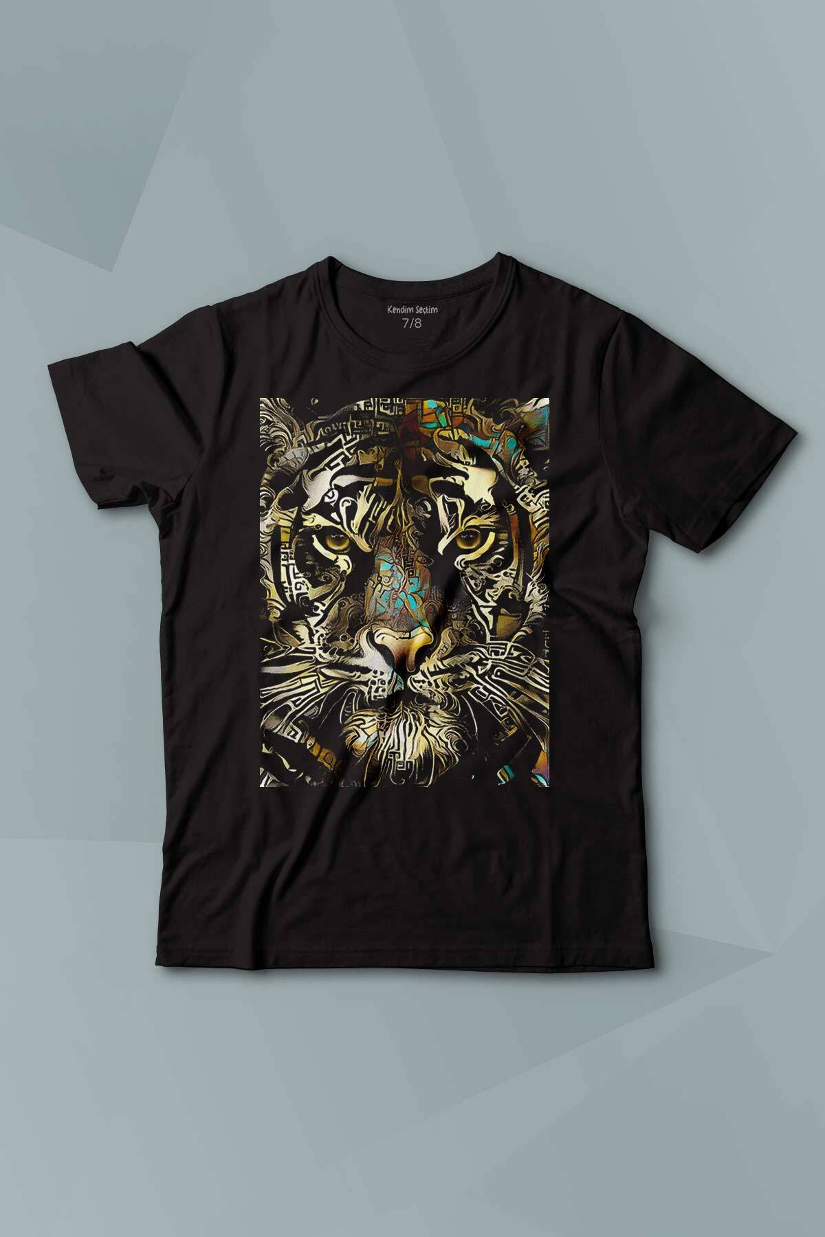 Ormanların Gerçek Kralı Vahşi Kaplan Kafası Tiger Baskılı Çocuk Tişört Kısa Kollu - 1