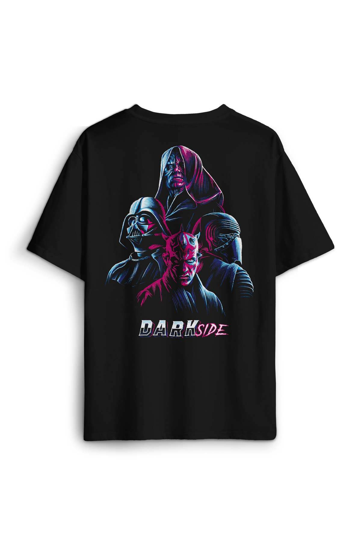 Oversize Siyah Tişört Dark Side Star Wars Darth Sırt Ön Baskılı Unisex T-Shirt - 1