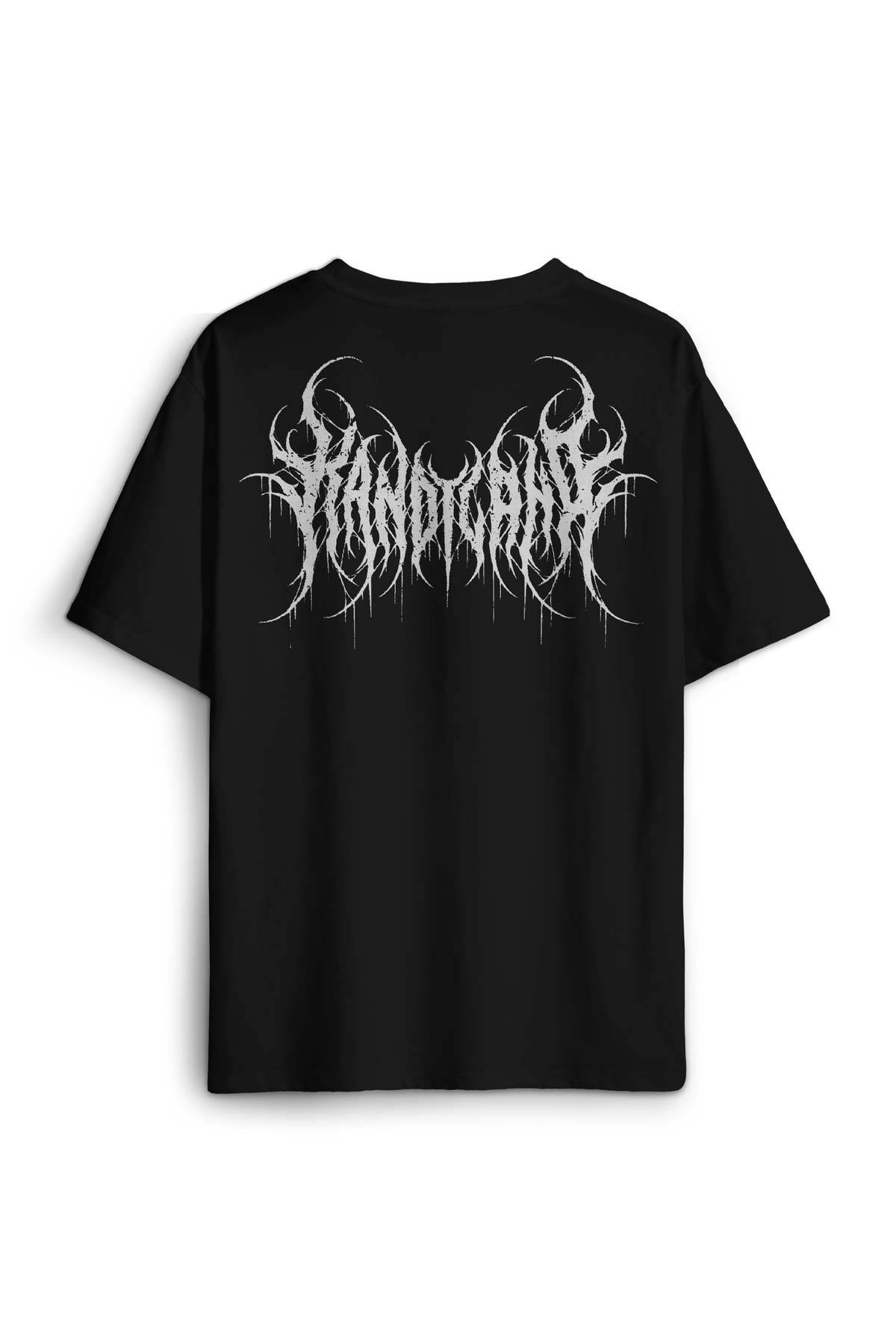 Oversize T-shirt Gotik Kandyland Logo Candy Gothic Siyah Baskılı Siyah Tişört Unisex