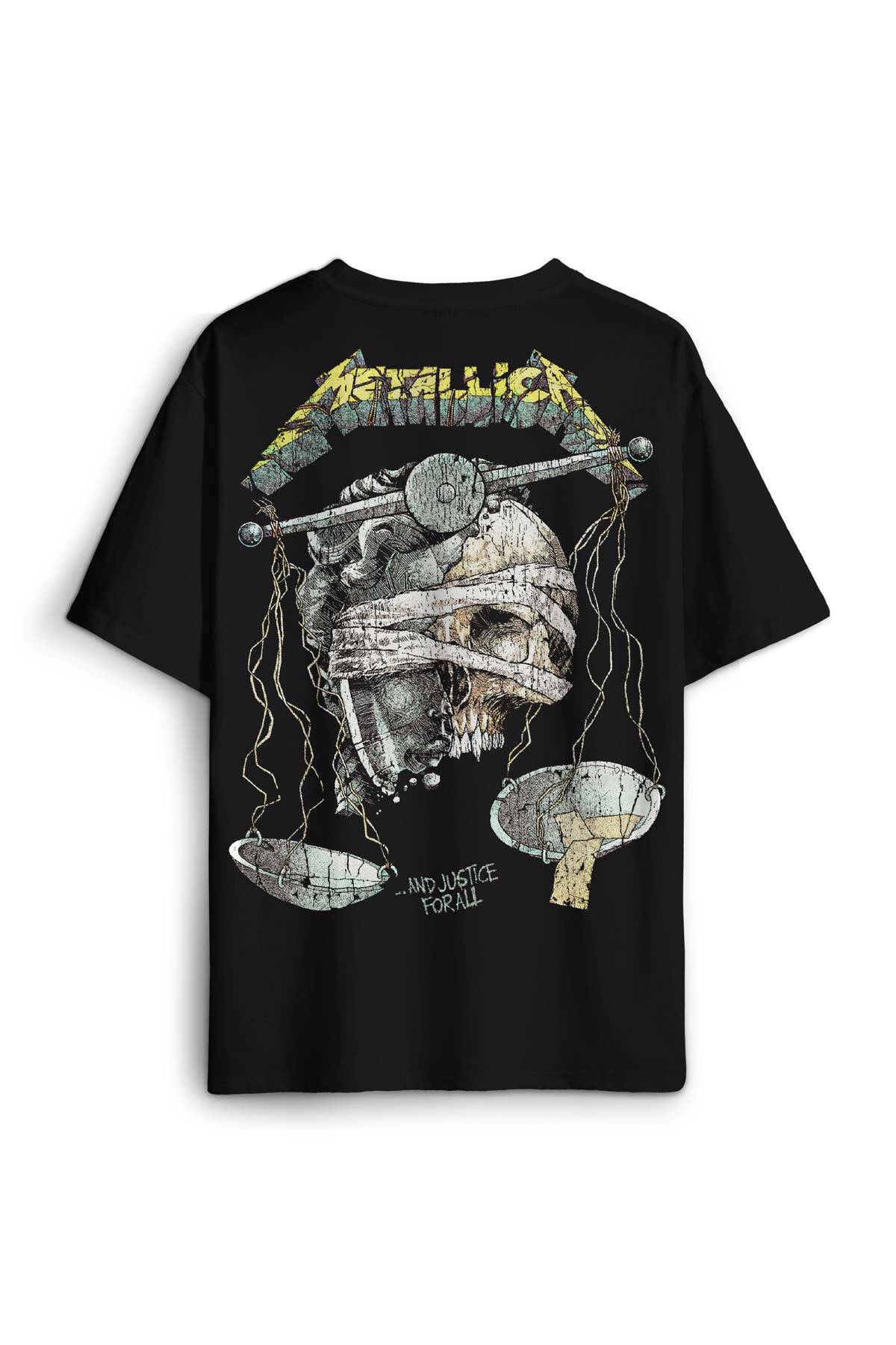 Oversize T-shirt Metallica And Justice For All Rock Metal Music Baskılı Siyah Unisex Tişört - 1